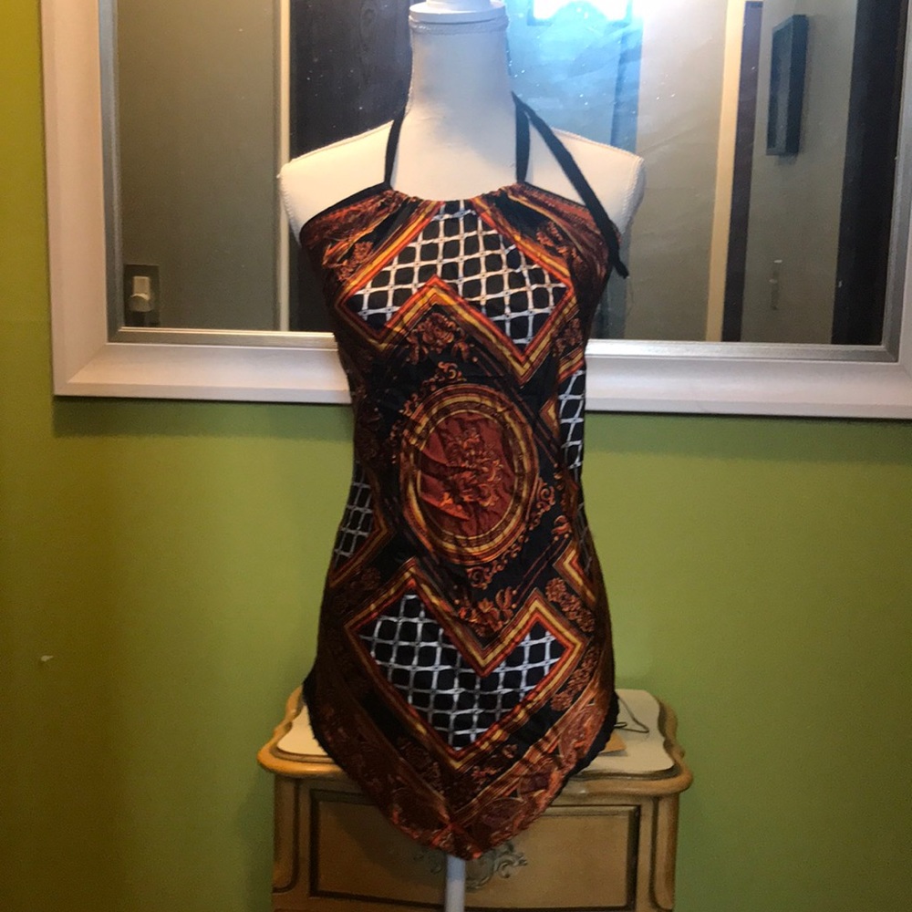 Dots Size M Halter Top V Shape on the Front Copper Gold, Black and silver tones
